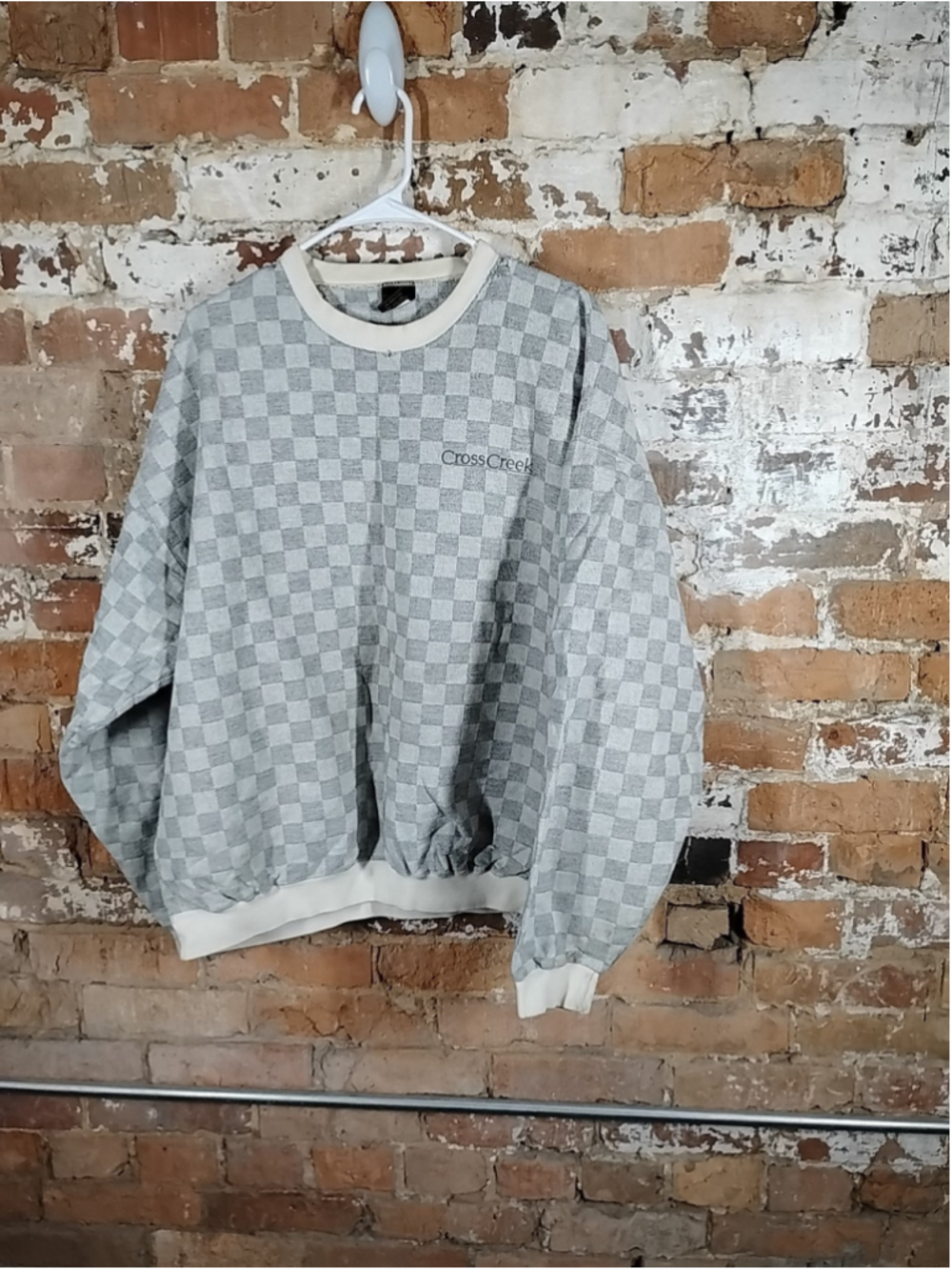 Vtg Pullover Sweatshirt Checkered Size L Cross Creek USA